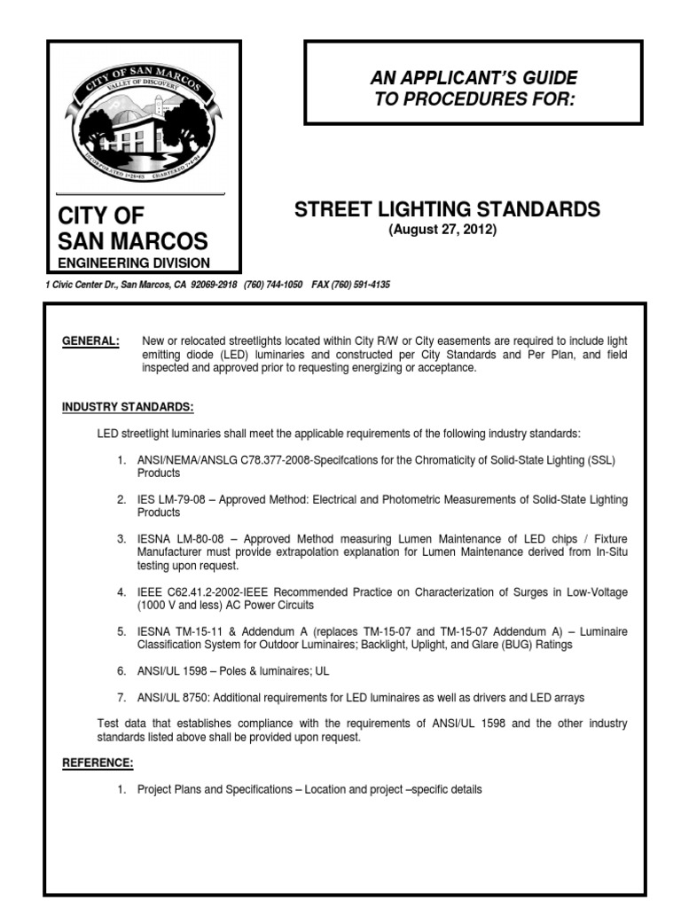 City of San Marcos Street Lighting Standards PDF Street Light