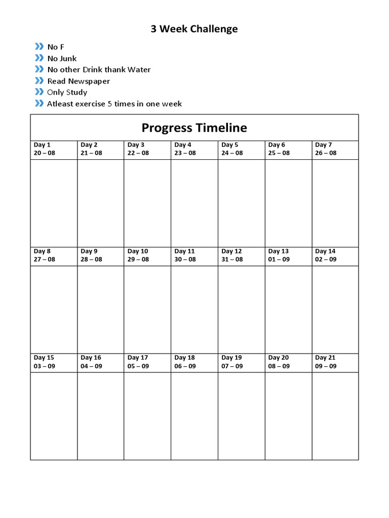 Progress Timeline: 3 Week Challenge | PDF