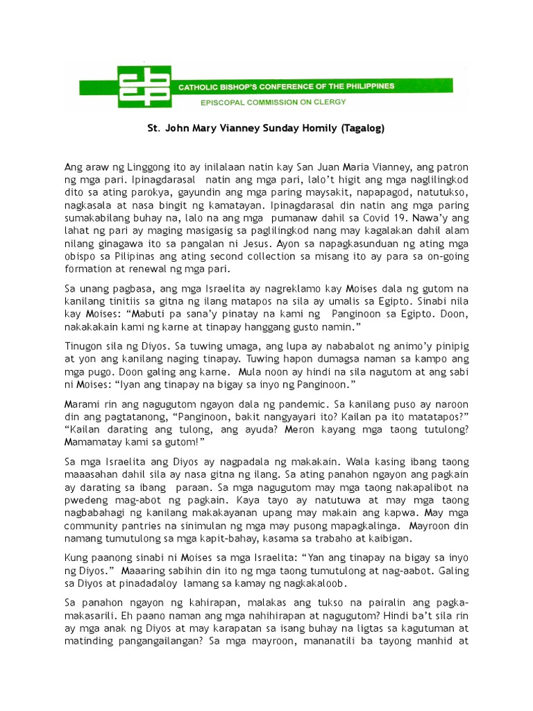 ST - John Mary Vianney Sunday Homily Tagalog Aug 2021 | PDF