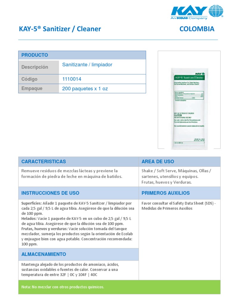 KAY-5 Sanitizer: Uso y Aplicaciones | PDF