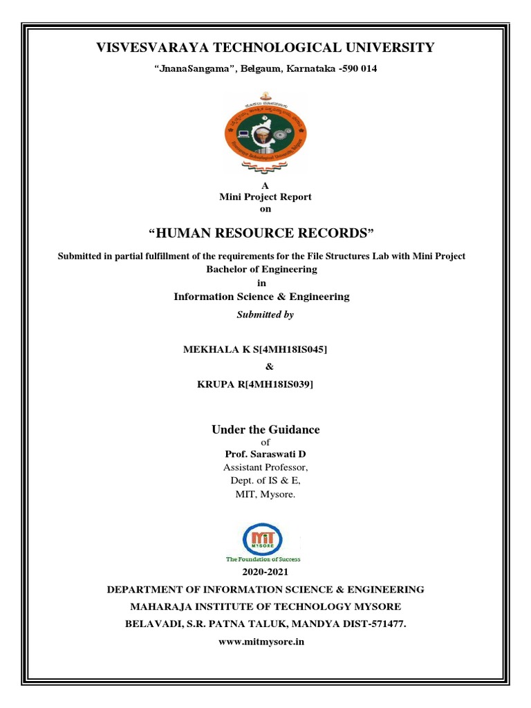 File Structures Mini Project Human Resource Records PDF Software