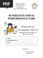 Summative Test & Performance Task: English 10 4th Quarter, MELC 5