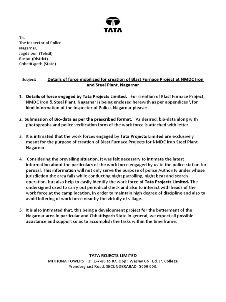 Appl. of Tata Police Verification PDF Police