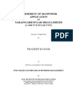 Assessment of Manpower Application Naraingarh Sugar Mills Limited