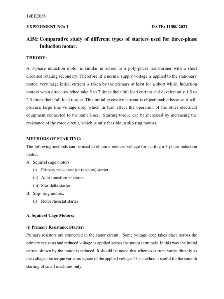 AIM Comparative Study of Different Types of Starters Used For Three