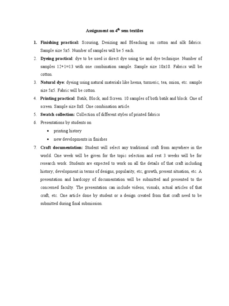 Assignment On 4th Sem Textiles | PDF