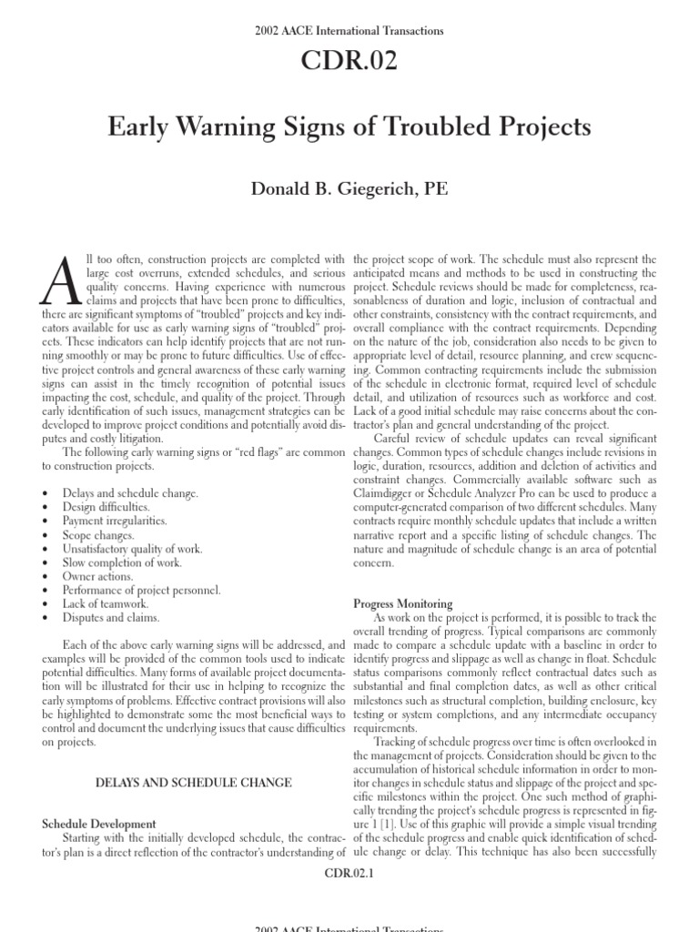 Early Warning Signs in Construction Projects | PDF | Construction ...