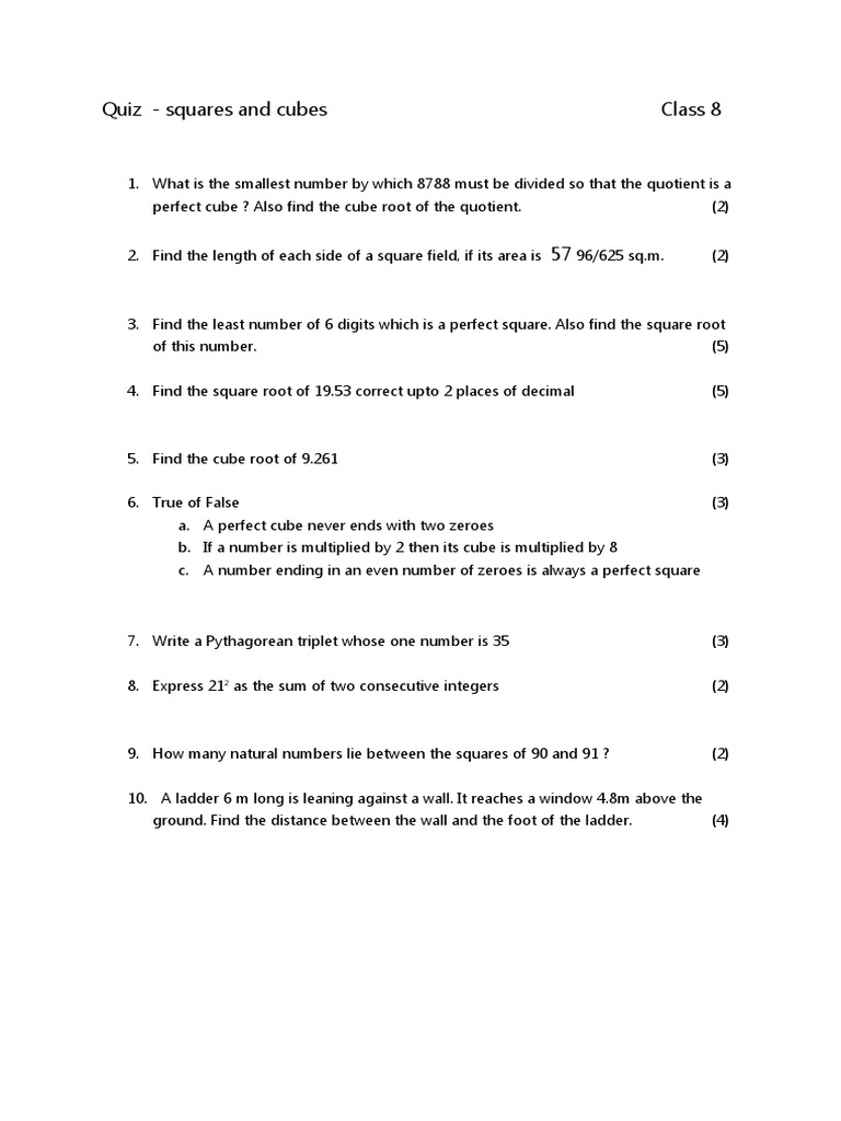 Test Squares And Cubes Pdf