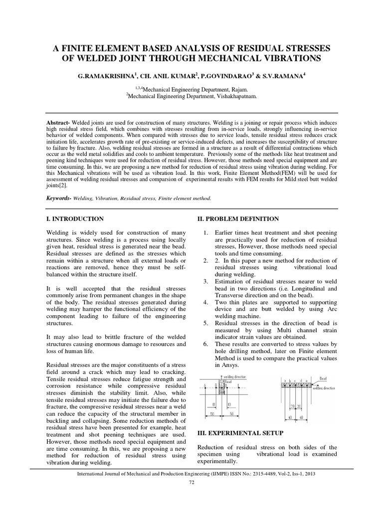 A Finite Element Based Analysis of Residual Stresses of Welded Joints ...