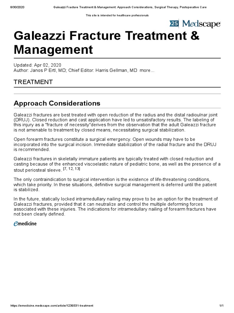 Galeazzi Fracture Treatment & Management Approach Considerations