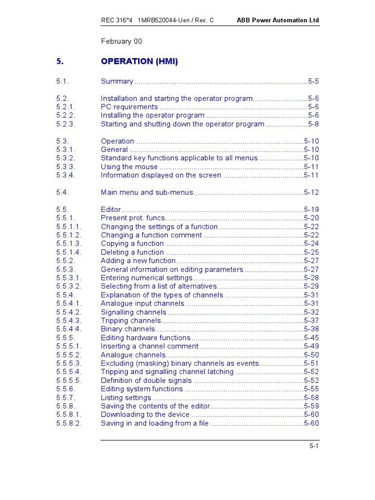 Operation (Hmi) : February 00 | PDF | Menu (Computing) | User Interface