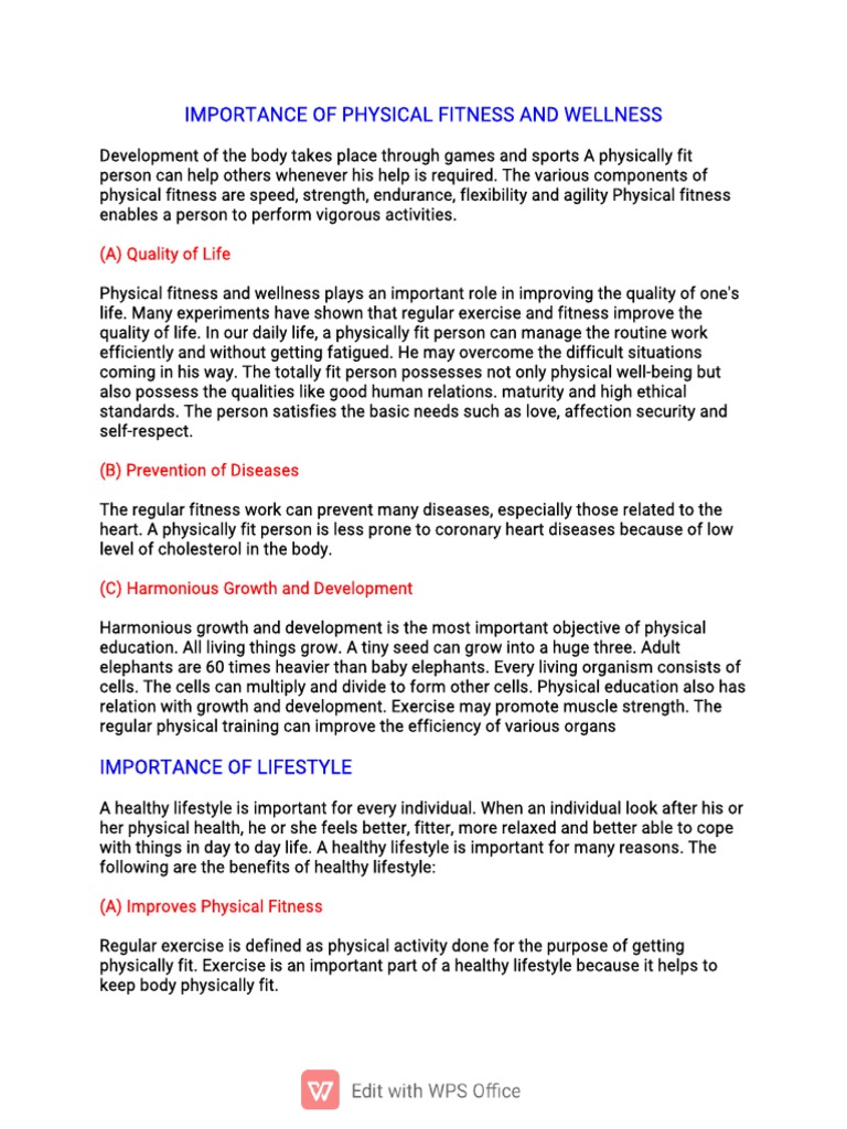 Importance of Physical Fitness and Wellness | PDF