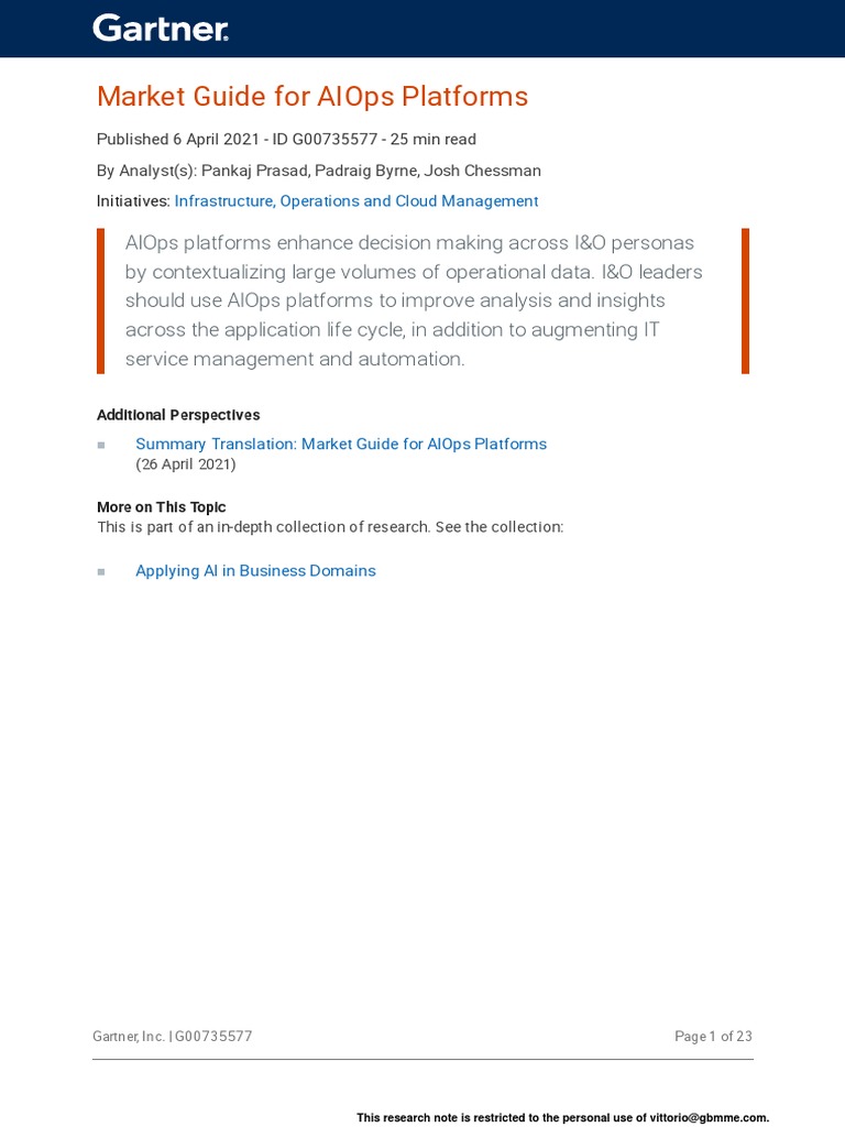 Market Guide For Aiops Platforms: Infrastructure, Operations and Cloud ...