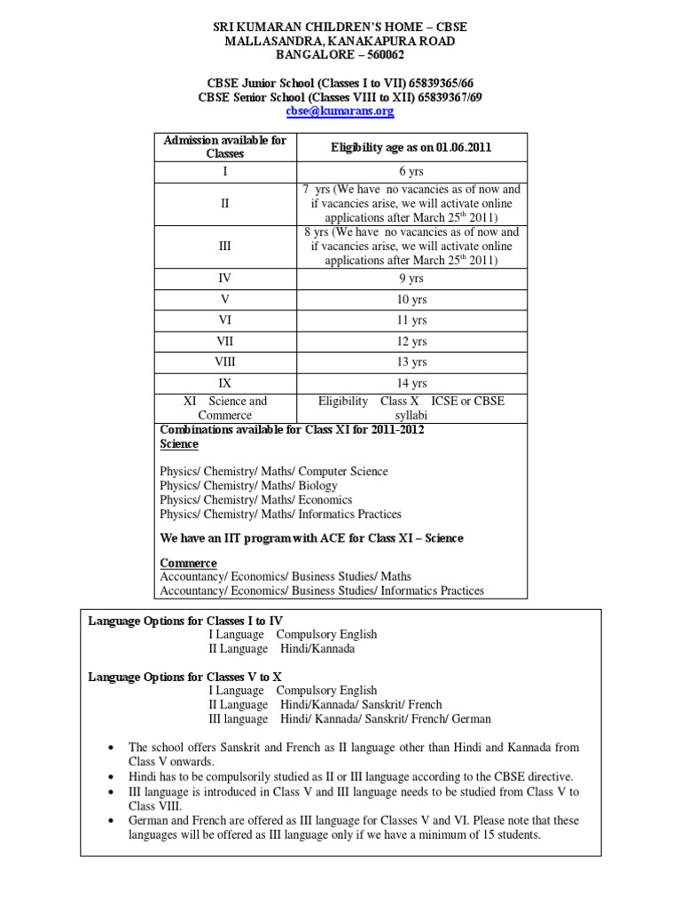 Admission Process and Requirements for Sri Kumaran Children's Home CBSE