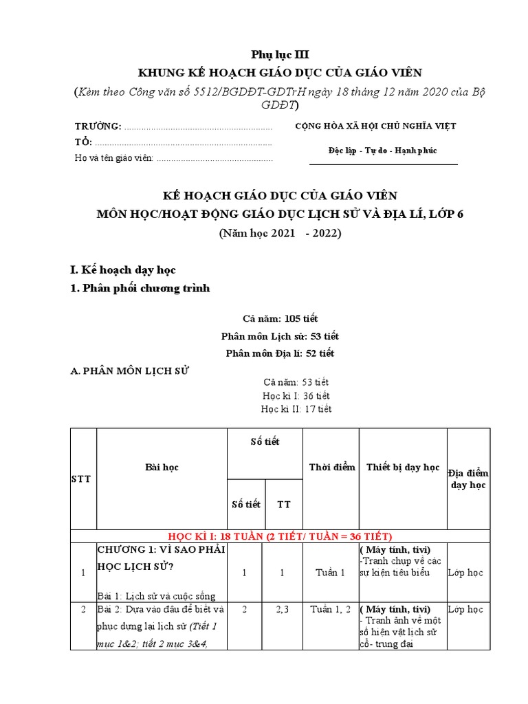 Phu Luc Iii Mon LS Va Dia Li Sua Tiet KT | PDF