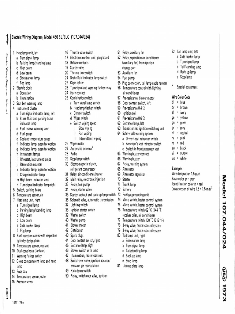 R107 450SL SLC Wiring Diagram | PDF