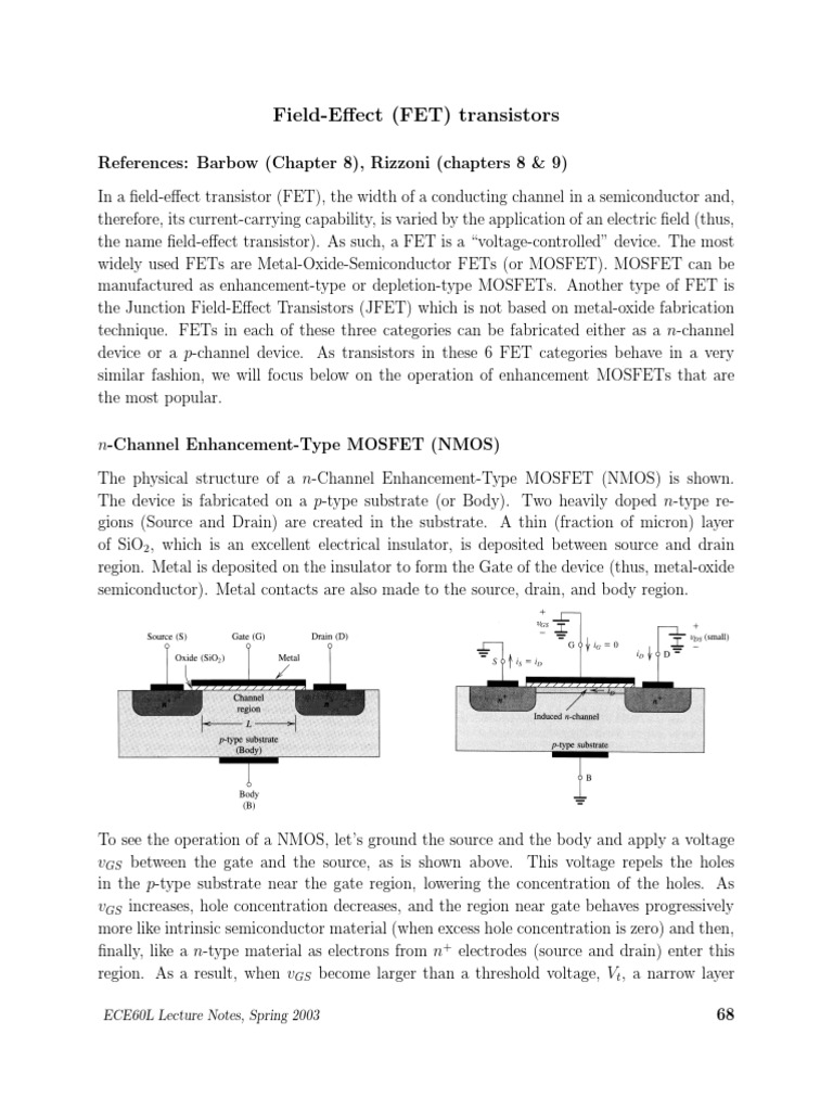 FieldEffect (FET) Transistors ECE60L Lecture Notes, Spring 2003 PDF Field Effect