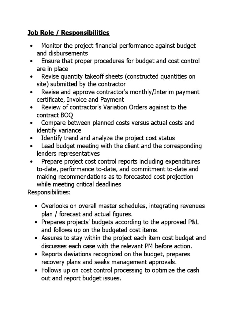 Cost Control Engineer PDF