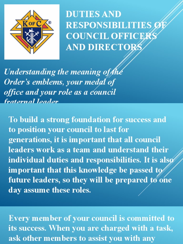 Duties and Responsibilities of Council Officers and Directors | PDF ...