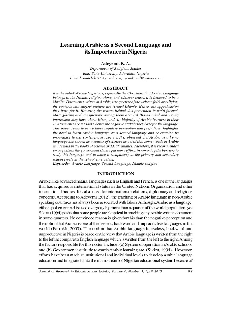 Arabic's Role in Nigerian Education | PDF | Arabic | Schools