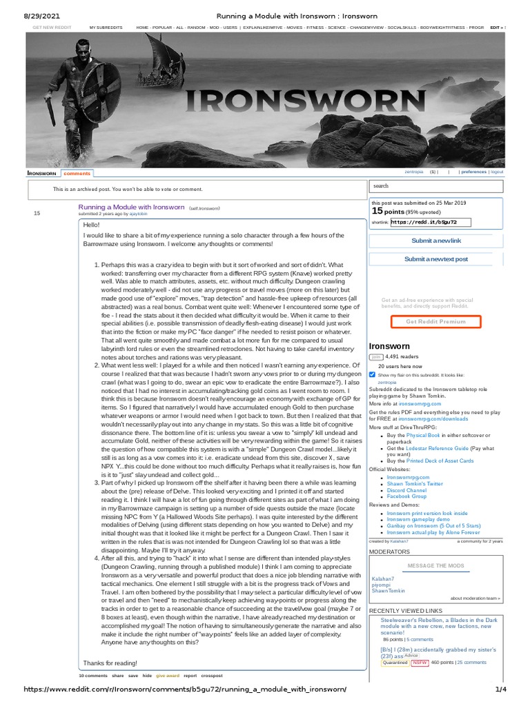 Running A Module With Ironsworn Ironsworn PDF Quest