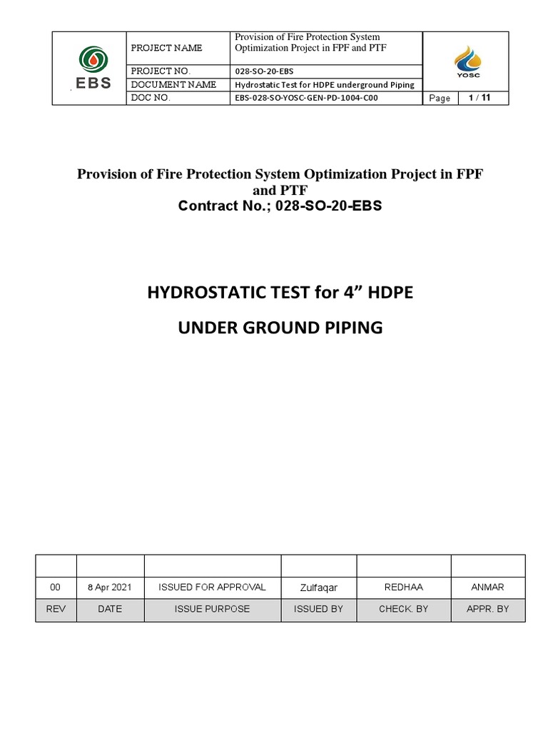 Hydrostatic Test For 4" Hdpe Under Ground Piping PDF Pipe (Fluid