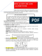 Clasificacion de Los Alimentos para Cuarto de Primaria