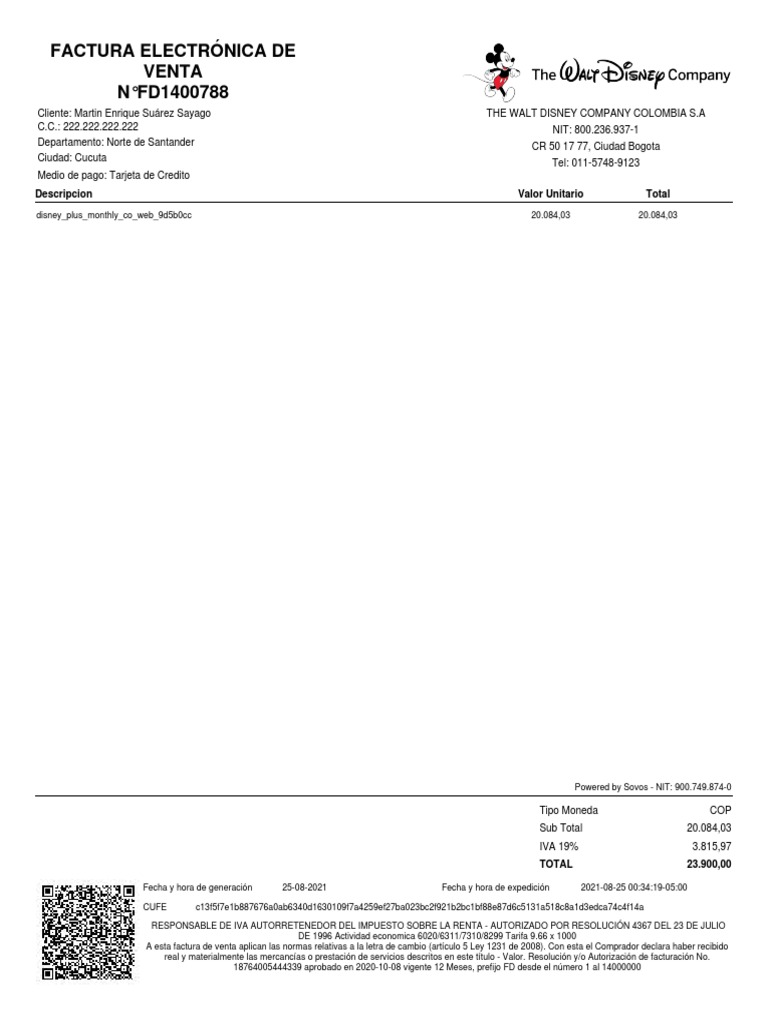 Factura Disney Plus Colombia | PDF | Economias | Pagos