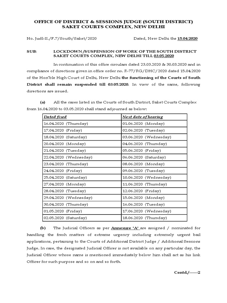Office of District & Sessions Judge (South District) Saket Courts