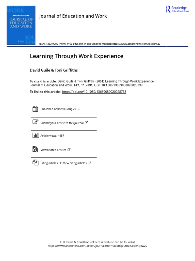 Learning Through Work Experience | PDF | Learning | Vocational Education