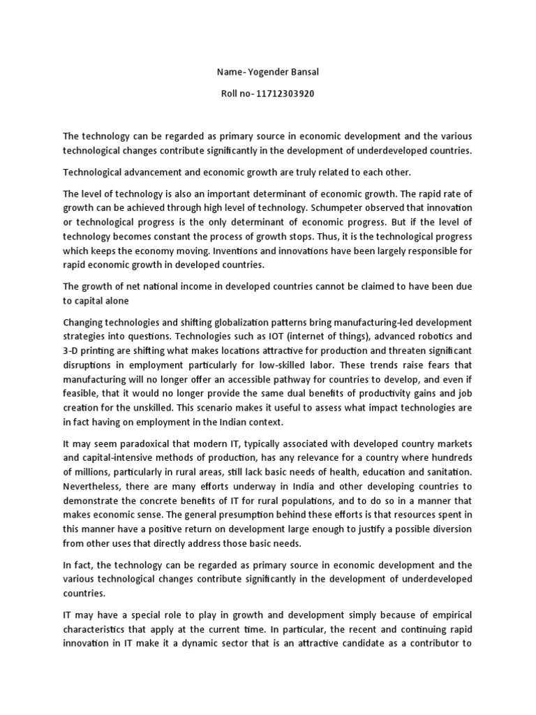Impact of Technology on Economic Growth | PDF | Economic Growth ...