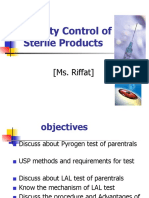Quality Control of Sterile Products: (Ms. Riffat)
