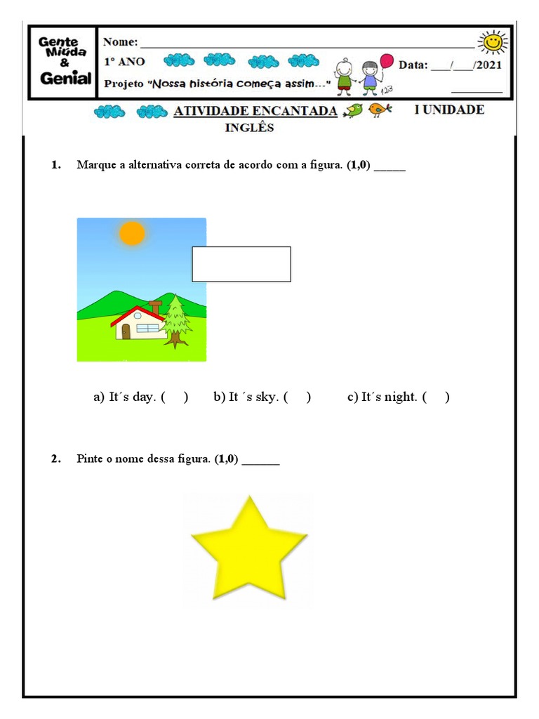 Avaliação de Inglês 1 Ano 3 Unidade | PDF