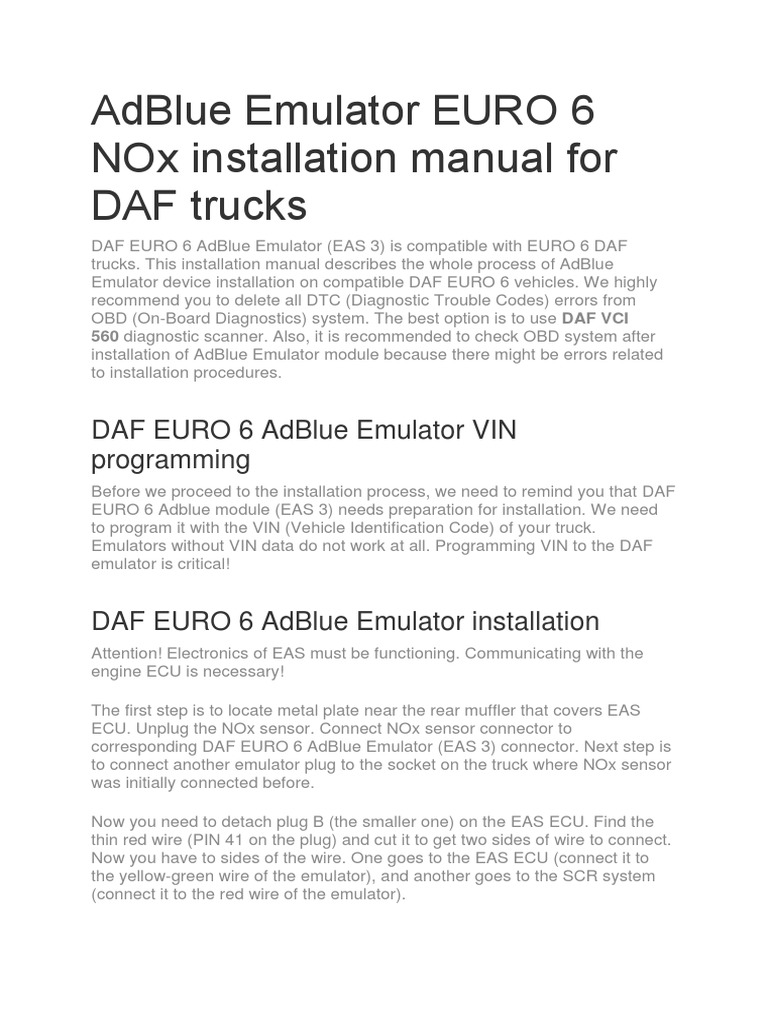 DAF EURO 6 AdBlue Emulator Manual | PDF | Computer Engineering ...