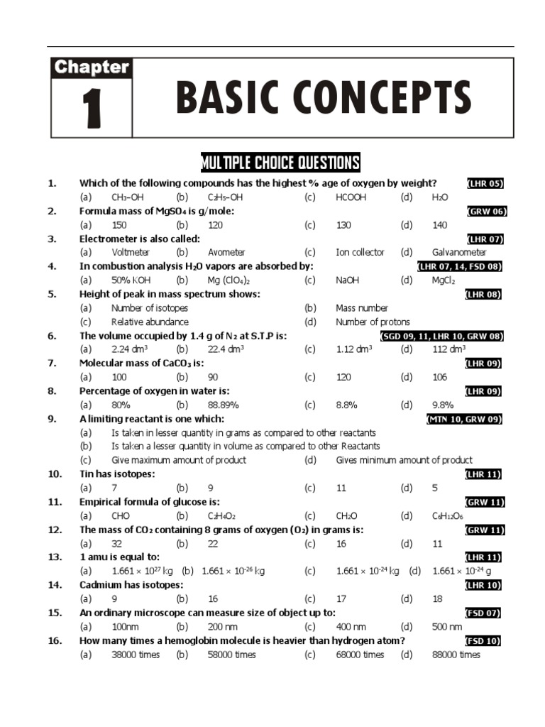 Basic Concepts Multiple Choice Questions PDF Chromatography