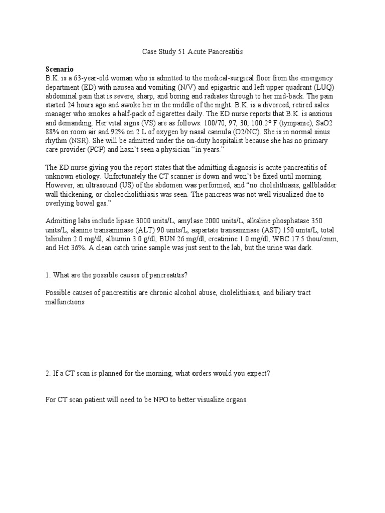 Acute Pancreatitis Case Study Analysis | PDF | Lung | Kidney