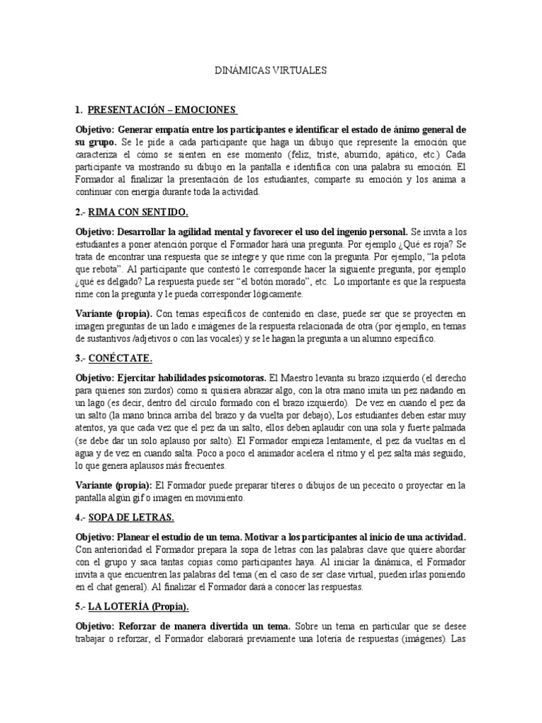 Dinámicas Virtuales Para Grupos Pdf Las Emociones