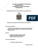 Evaluación de la calidad del servicio de transporte urbano colectivo intramunicipal en Estelí