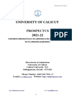 Calicut University UG Admission Prospectus 2021-22