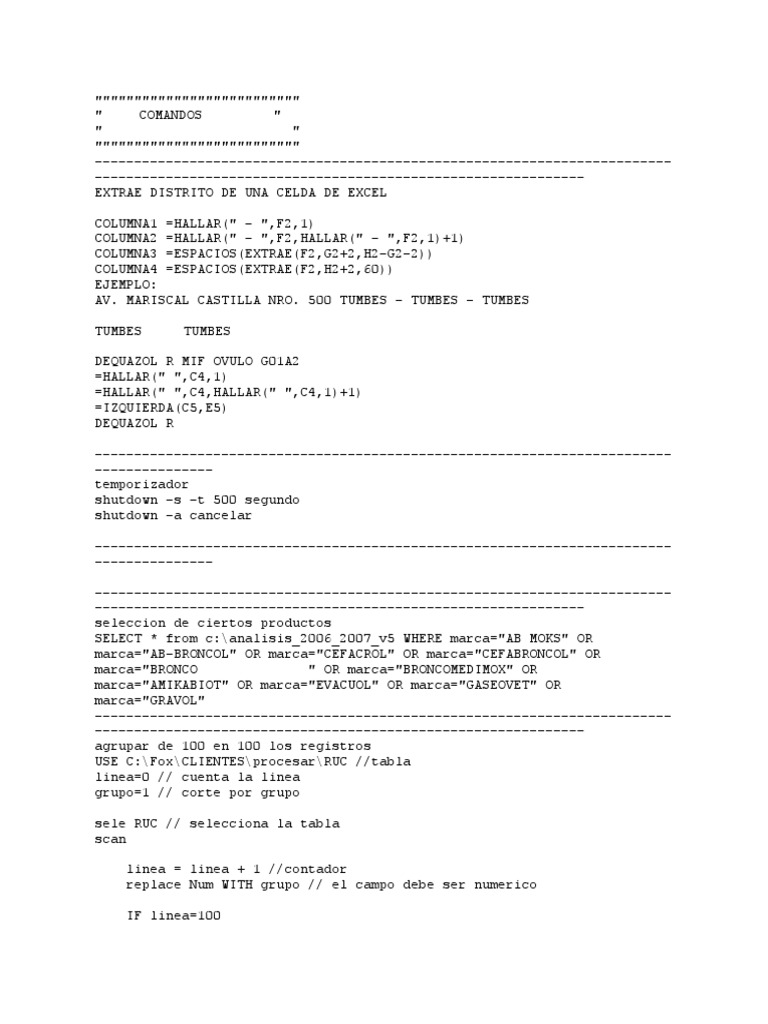Comandos Útiles para Excel y SQL | PDF | SQL | Tecnologías de la ...