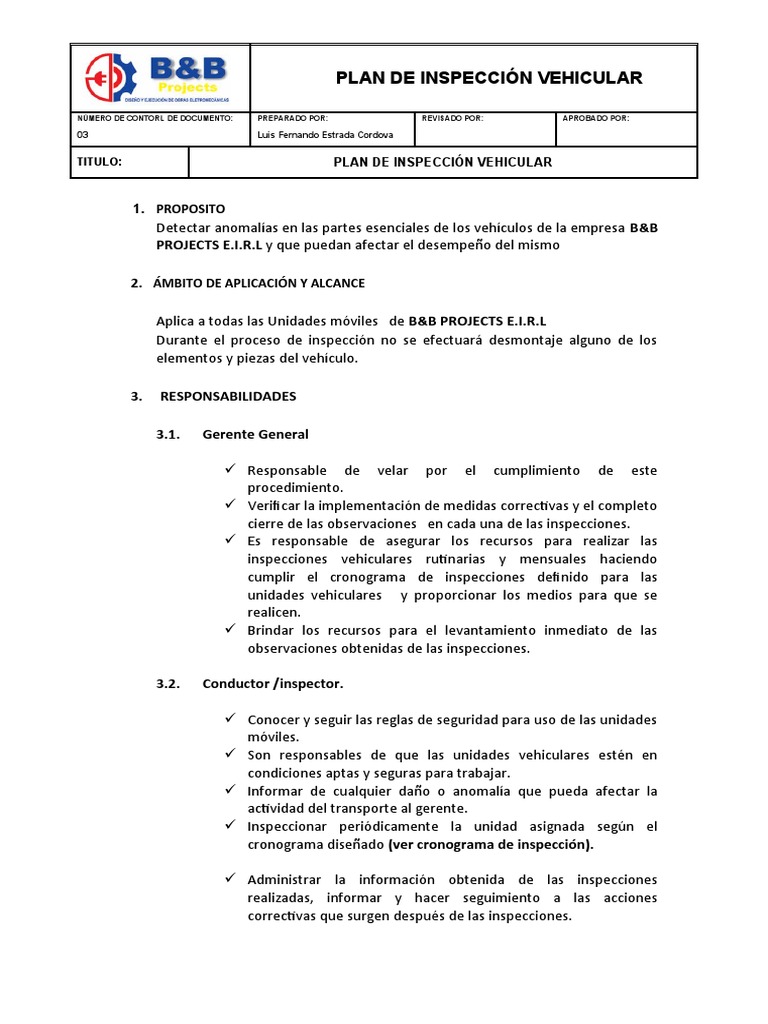 Plan de Inspeccion Vehicular | PDF | Tecnología de vehículos | Vehículos