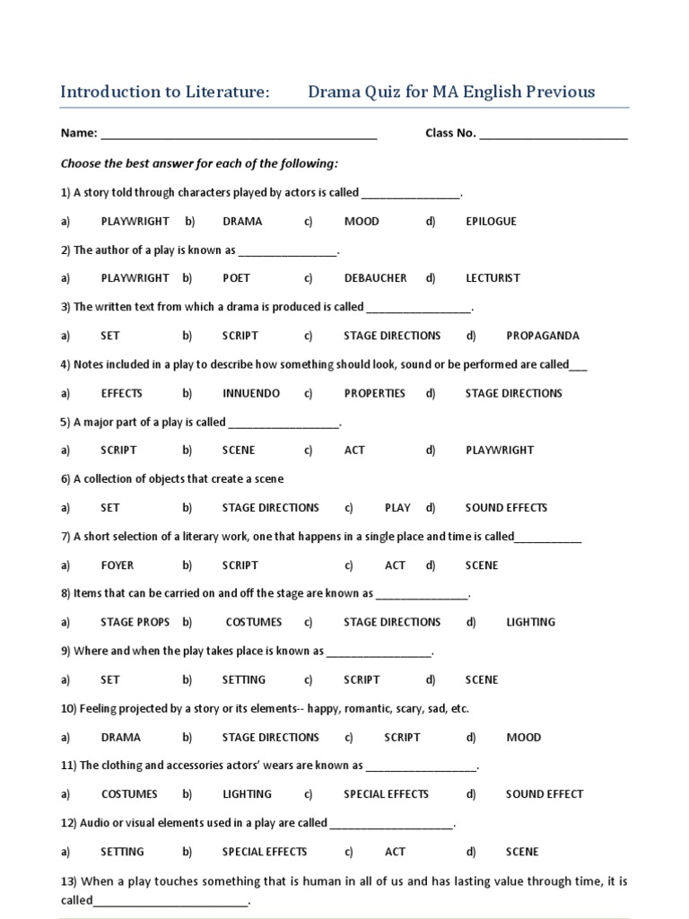 Drama Elements Quiz Play Theatre Tragedy Drama Elements Quiz Play Theatre Tragedy