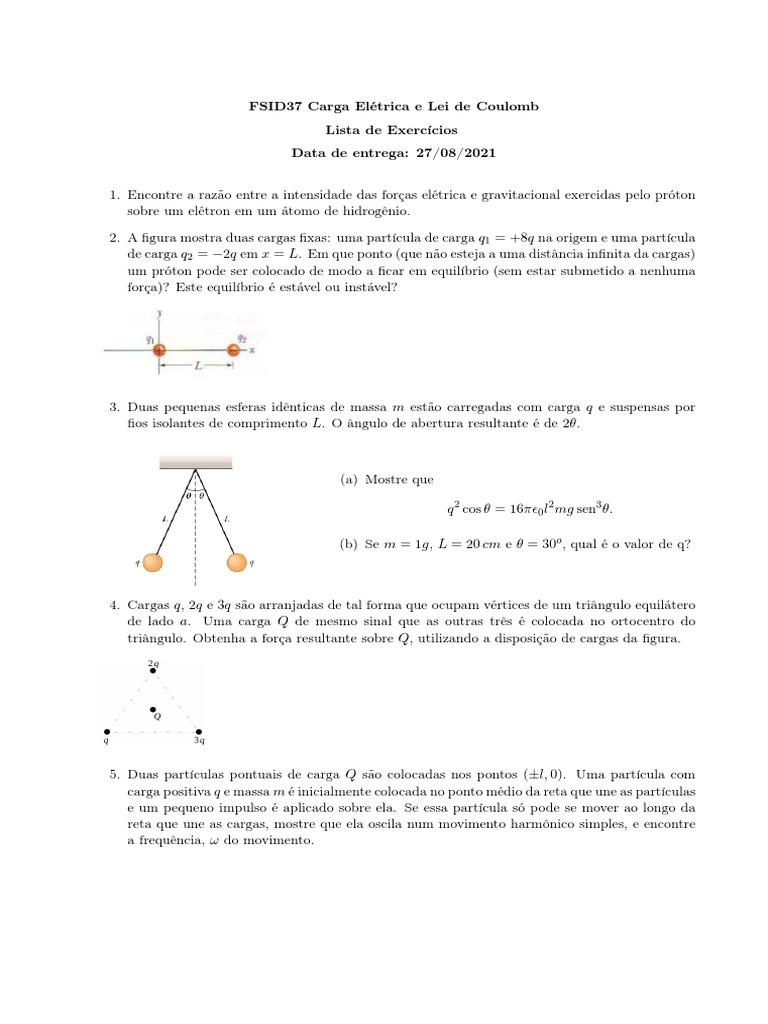 Exercícios sobre Carga Elétrica e Lei de Coulomb | PDF