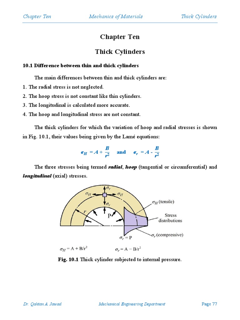 CH-10 Thick Cylinders | PDF | Stress (Mechanics) | Building Engineering