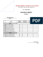 Grading Sheet: Divine Mercy School of Antipolo