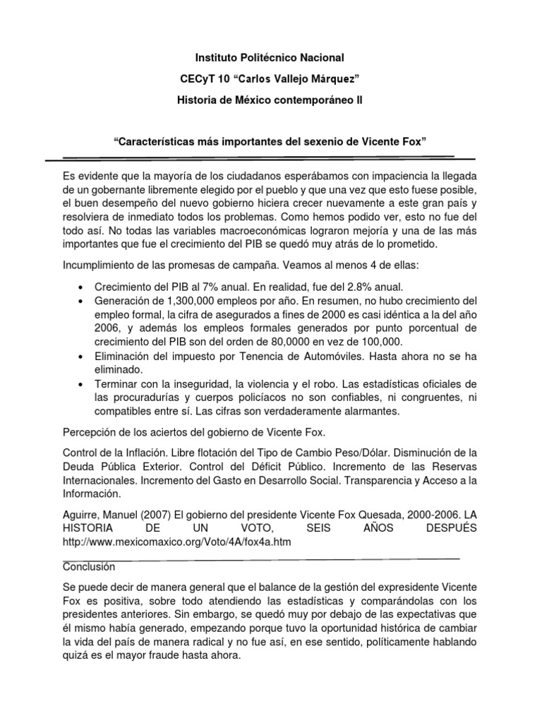 Análisis del sexenio de Vicente Fox | PDF | Macroeconómica | Economias