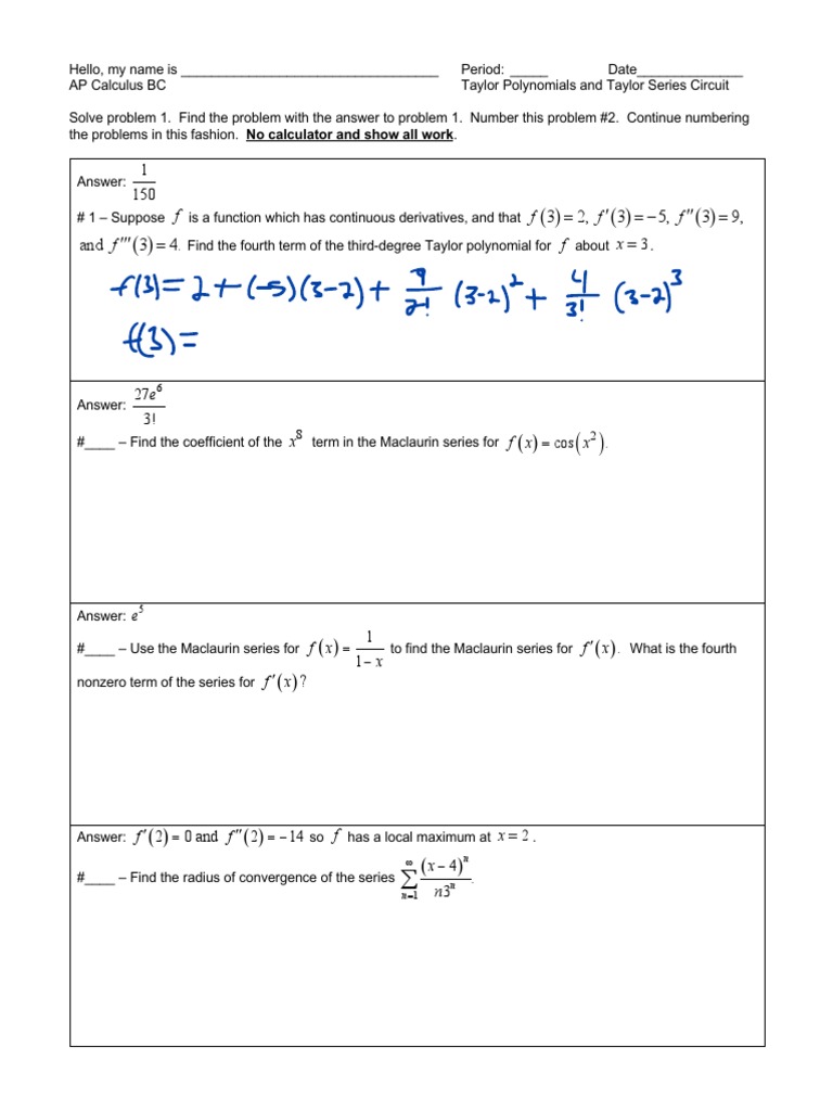 Taylor Polynomials Practice Problems | PDF | Mathematical Analysis ...