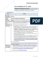 Gestión Del Aprendizaje Producto Académico #01: Tarea: Resultado de Aprendizaje de La Unidad