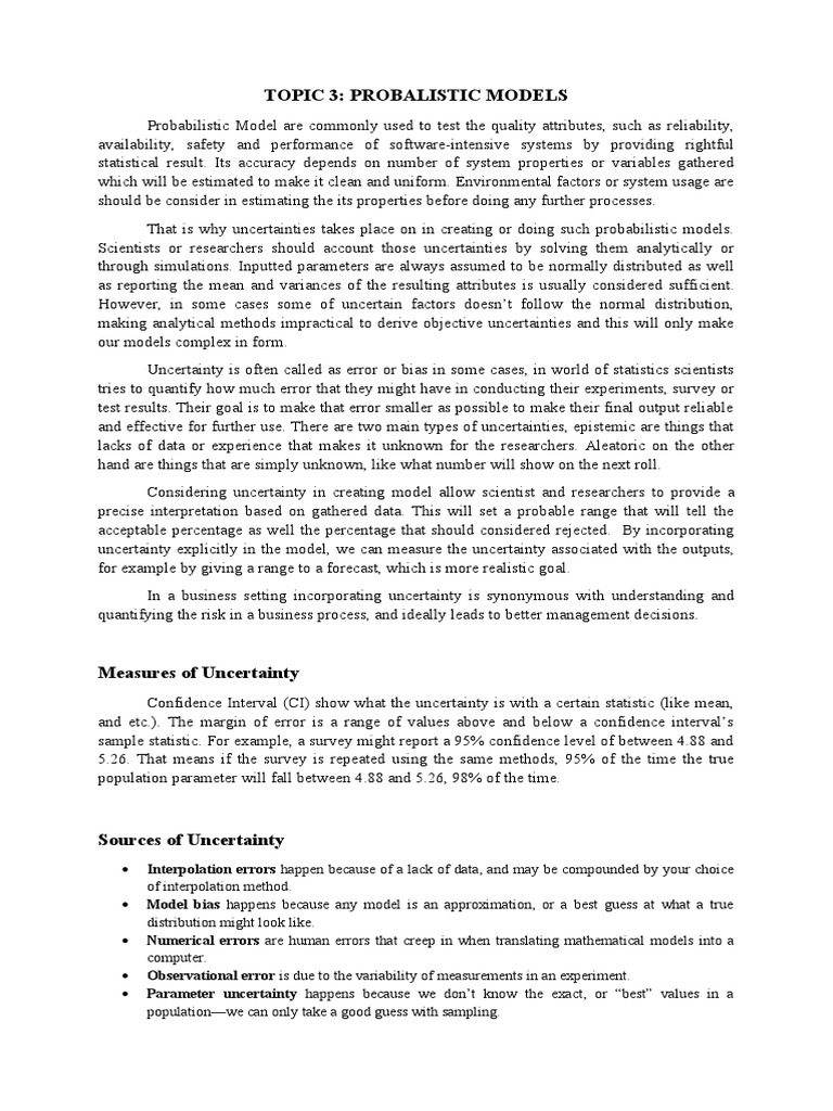 Topic 3 Probalistic Models | PDF | Uncertainty | Confidence Interval