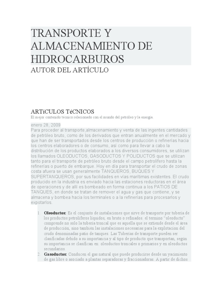 Transporte y Almacenamiento de Hidrocarburos | PDF | Petróleo ...